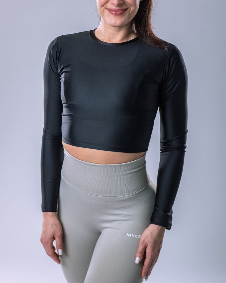 LYCRA Long-Sleeve Crop Top Black S-0