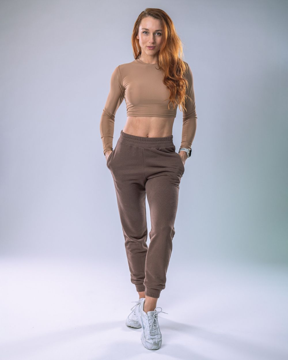 LYCRA Long-Sleeve Crop Top Nude L