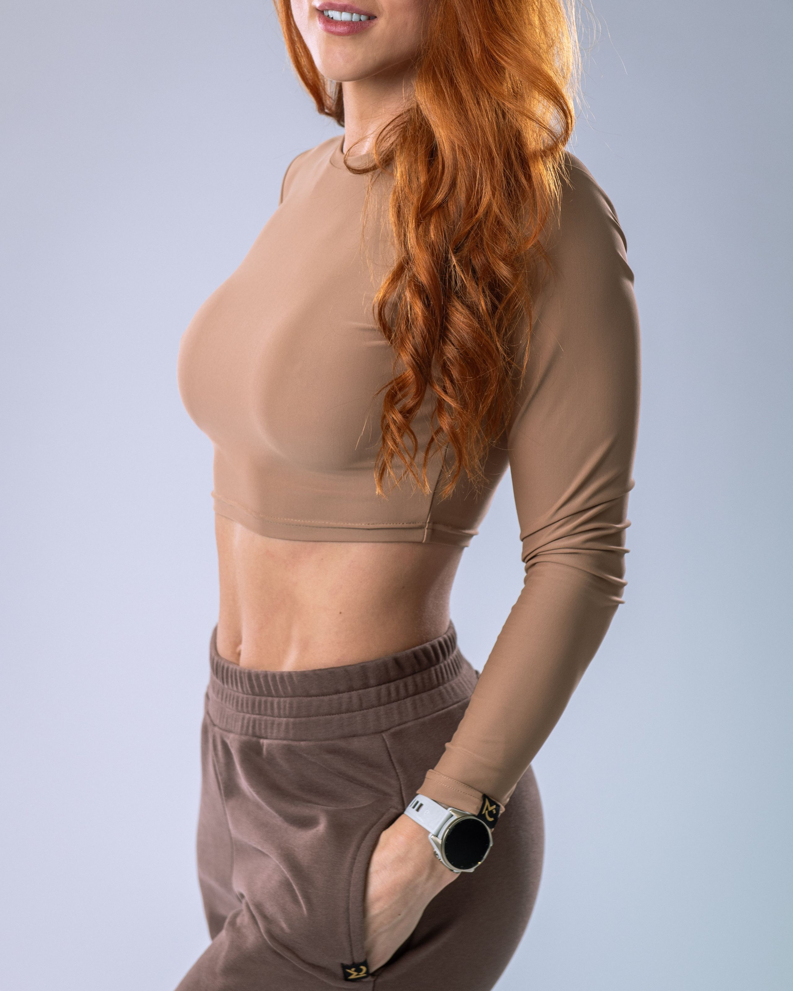 LYCRA Long-Sleeve Crop Top Nude M-6