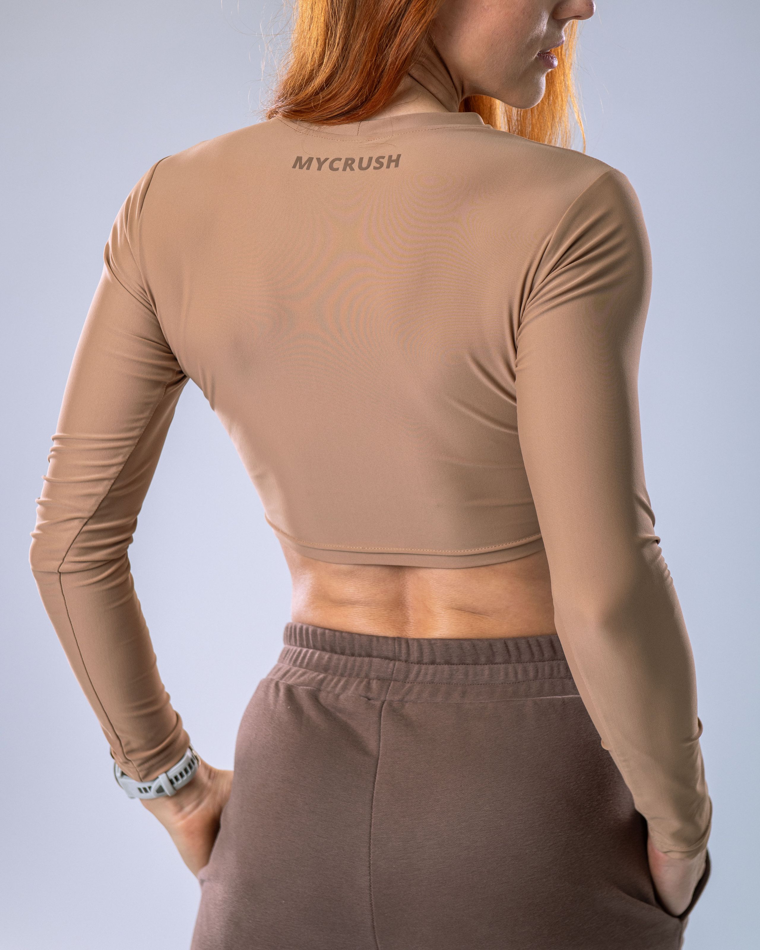 LYCRA Long-Sleeve Crop Top Nude S-2