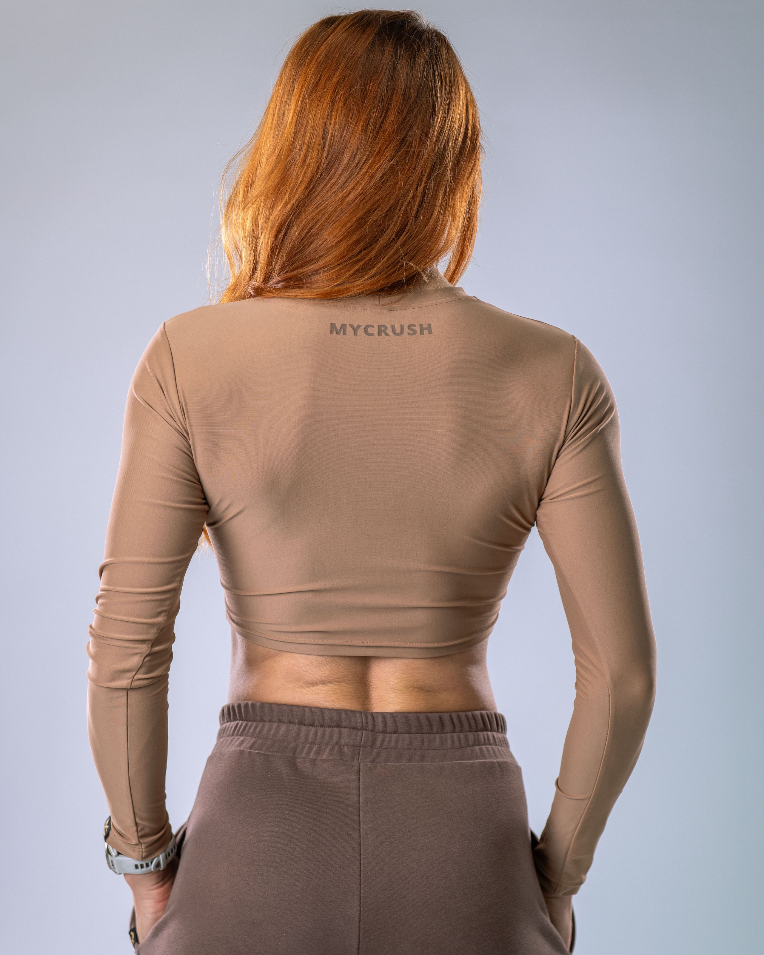 LYCRA Long-Sleeve Crop Top Nude S-3