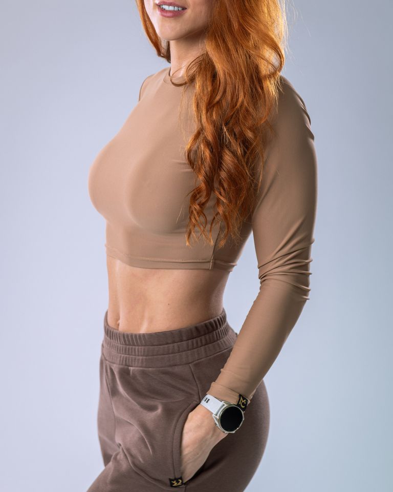 LYCRA Long-Sleeve Crop Top Nude S-5