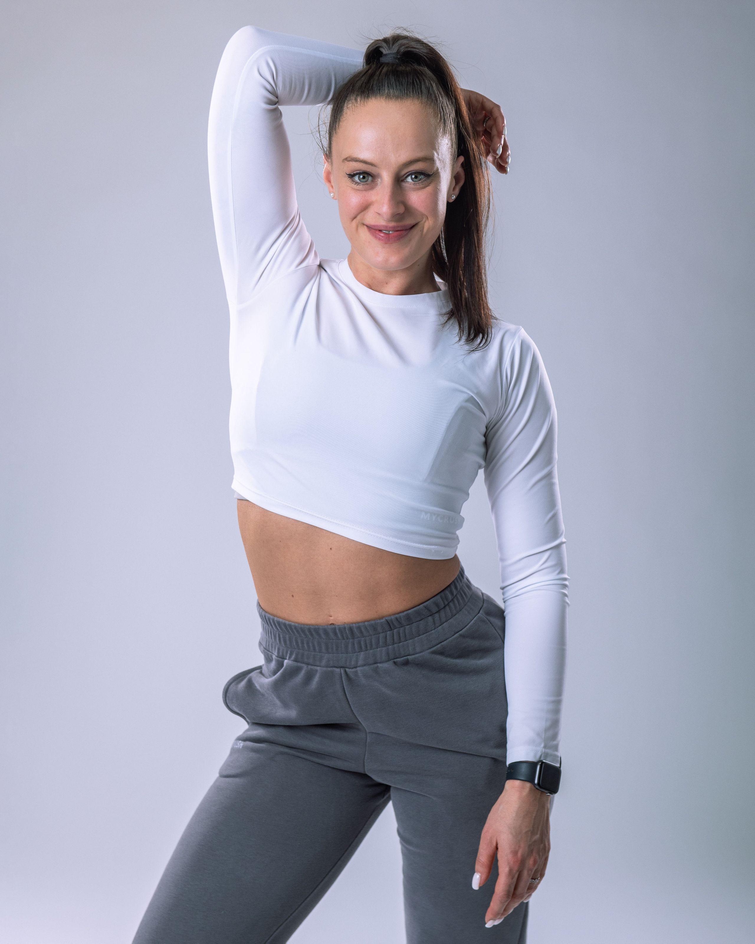 LYCRA Long-Sleeve Crop Top White L-7