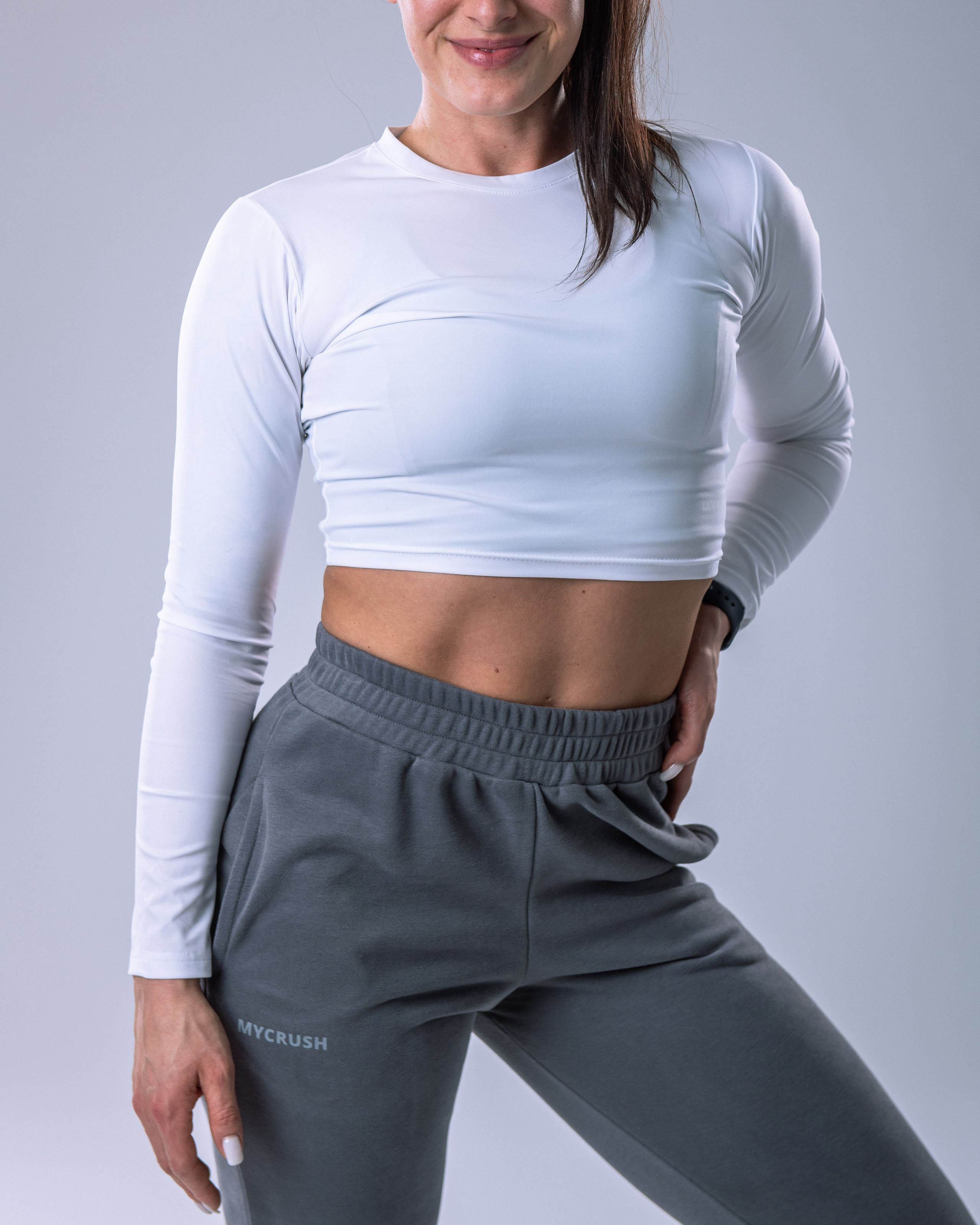 LYCRA Long-Sleeve Crop Top White L-8
