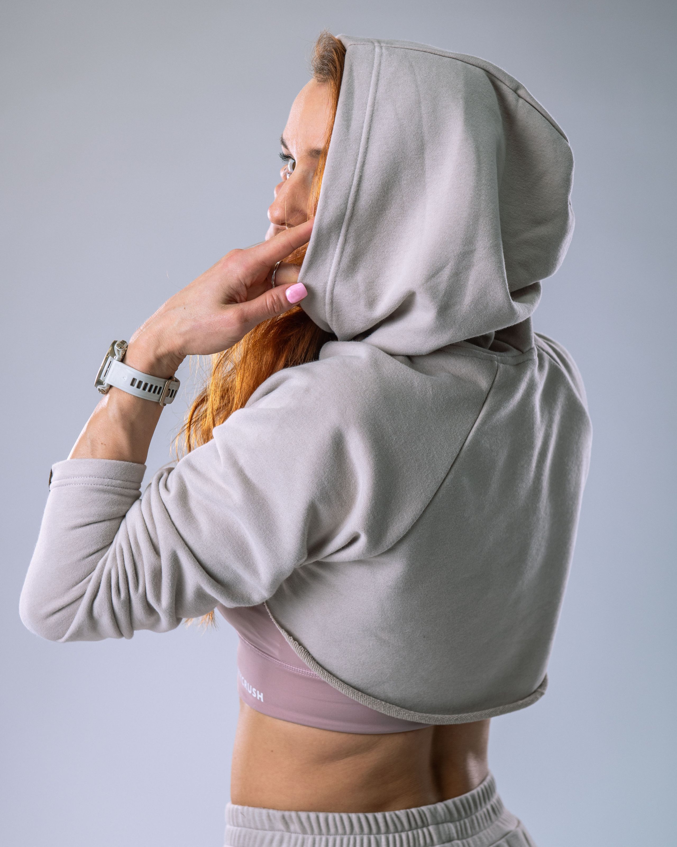 Women’s Ultra Crop Hoodie Beige M-4