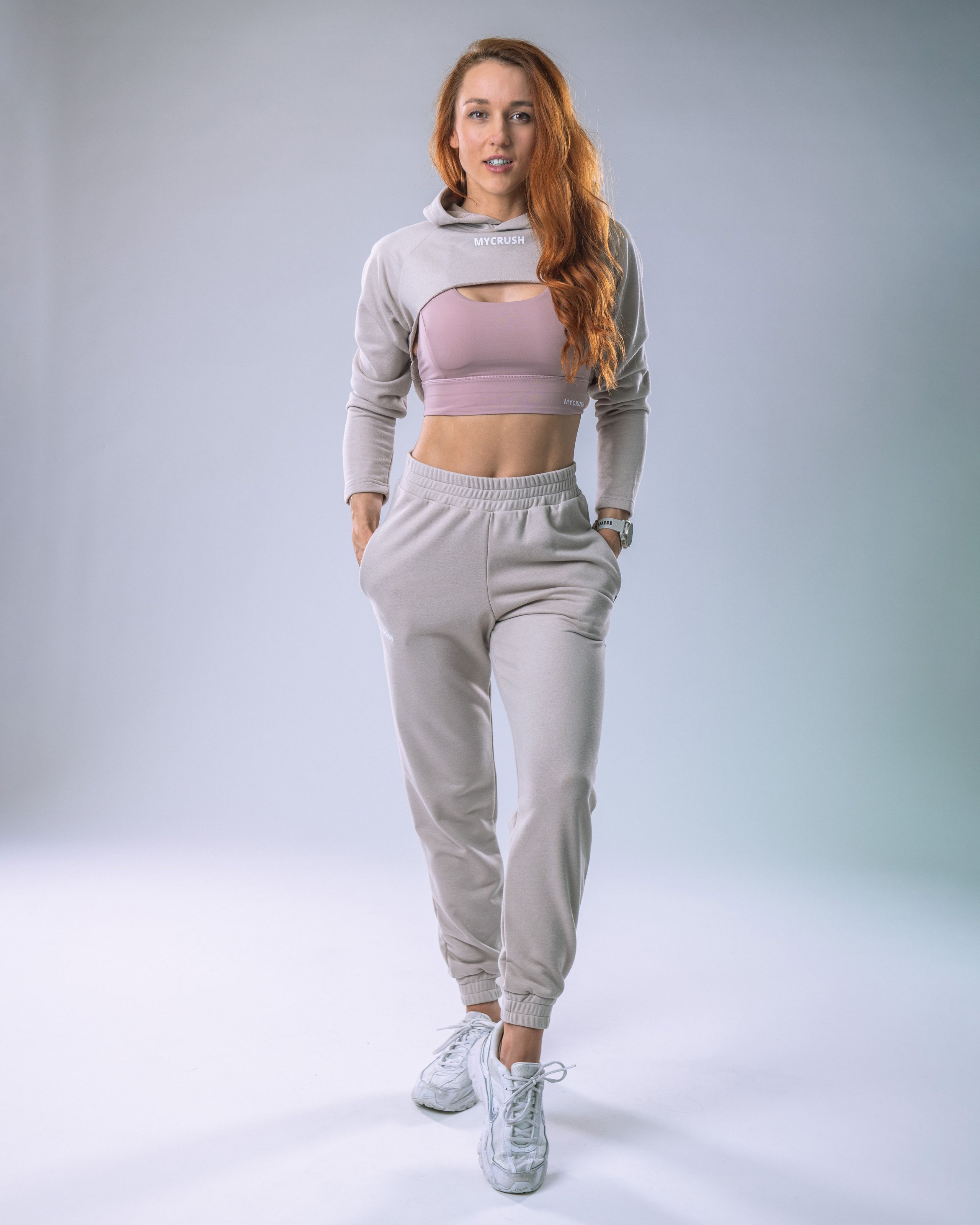 Women’s Ultra Crop Hoodie Beige M-6