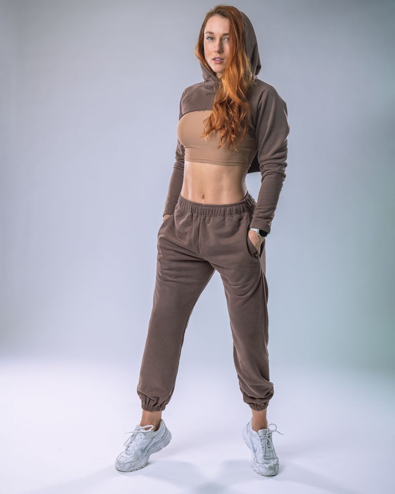 Women’s Ultra Crop Hoodie Brown S-5